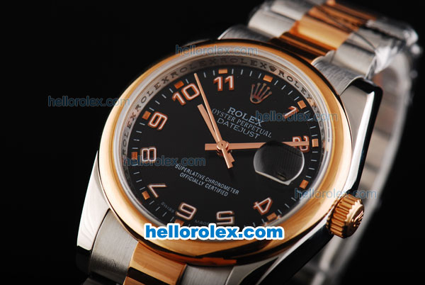 Rolex Datejust Automatic Two Tone with Black Dial and Rose Gold Bezel - Click Image to Close